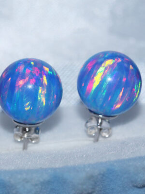 Silver Stud Earrings Opal Feature Colorful