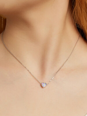 Opal Love Necklace Female Shining Texture Opal S925 Silver Clavicle Chain