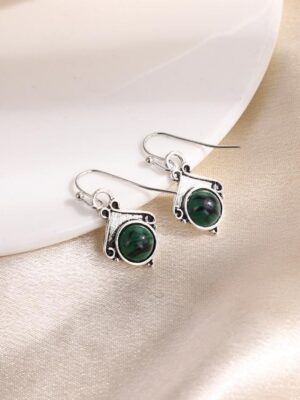 Dark Green Opal Inlaid Earrings