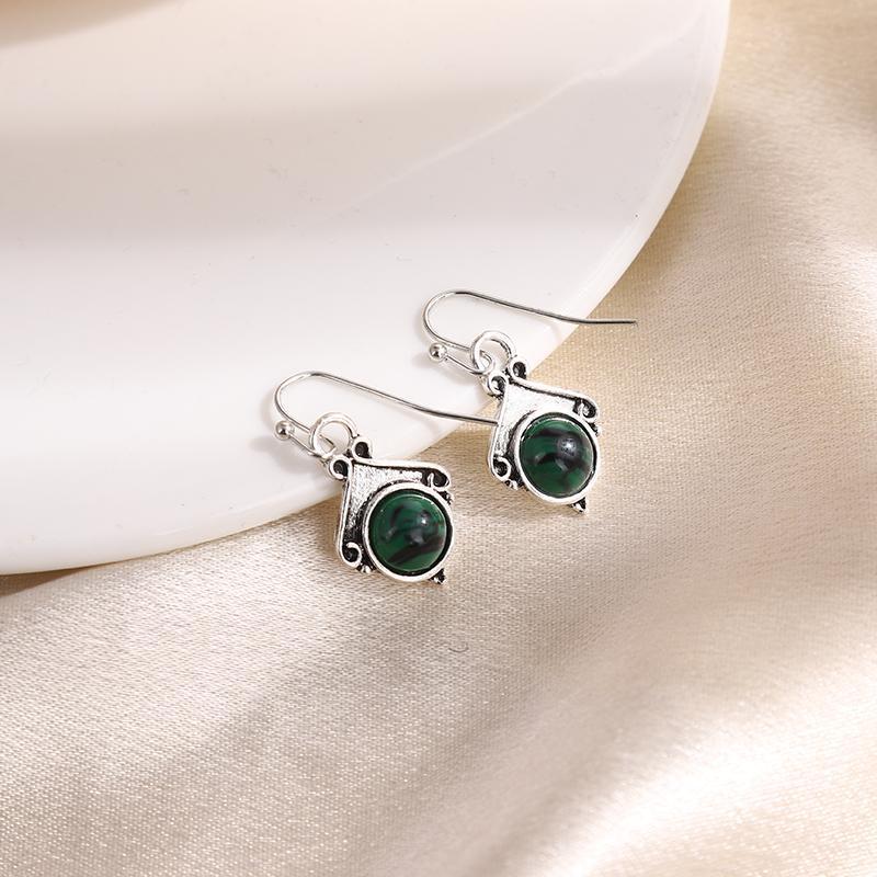 Dark Green Opal Inlaid Earrings