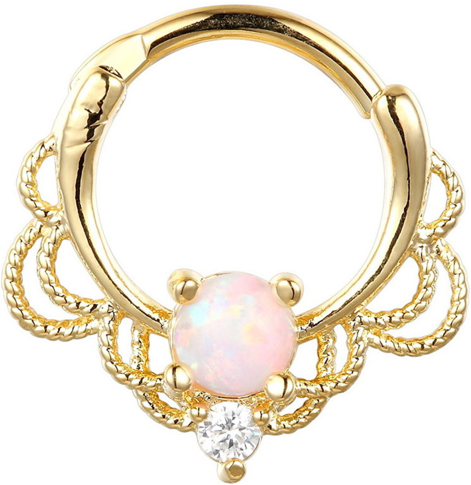 Stainless Steel Opal Nose Ring - Image 2