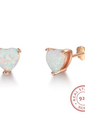 Fire Opal Small Heart Stud Earrings