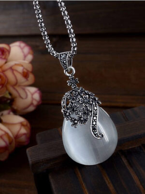 Opal drop necklace earrings set