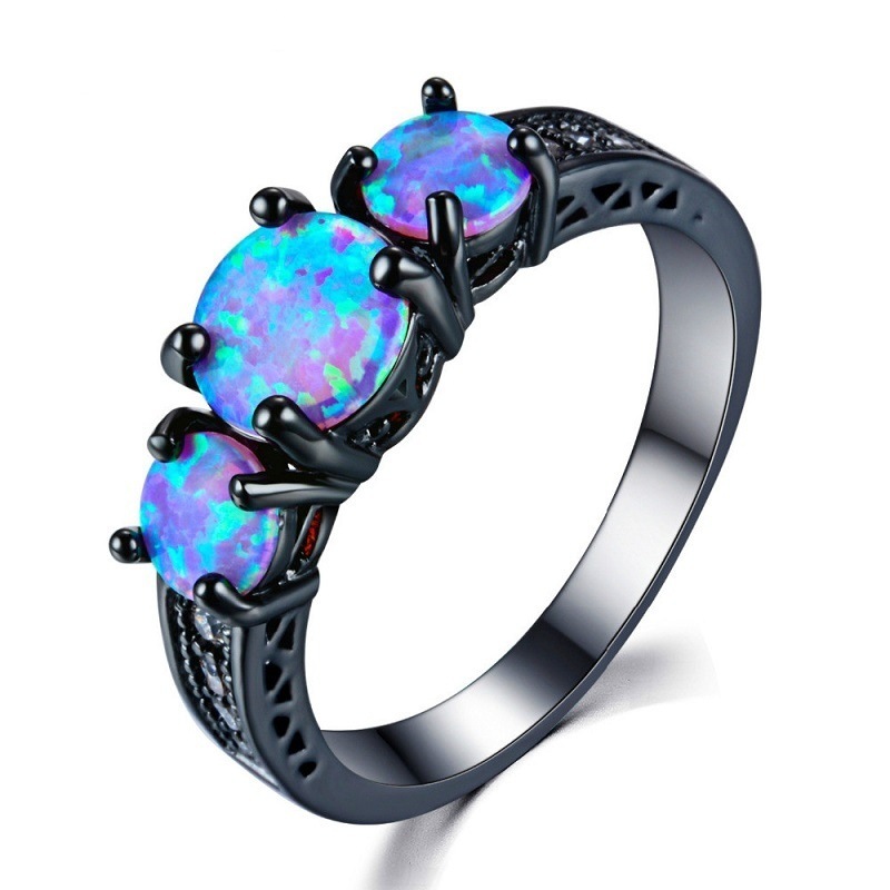 European And American Fashion Opal Ring, Opal Black Gold Jewelry - Image 6