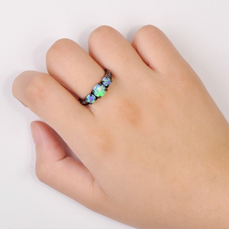 European And American Fashion Opal Ring, Opal Black Gold Jewelry - Image 2