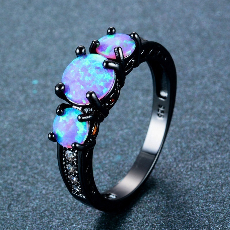 European And American Fashion Opal Ring, Opal Black Gold Jewelry - Image 4