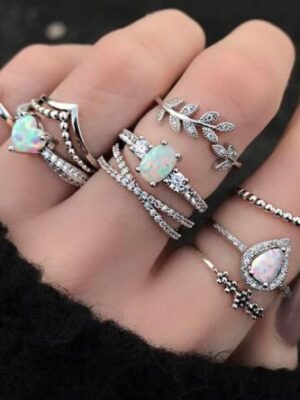 Geometric Opal Leaf Ring