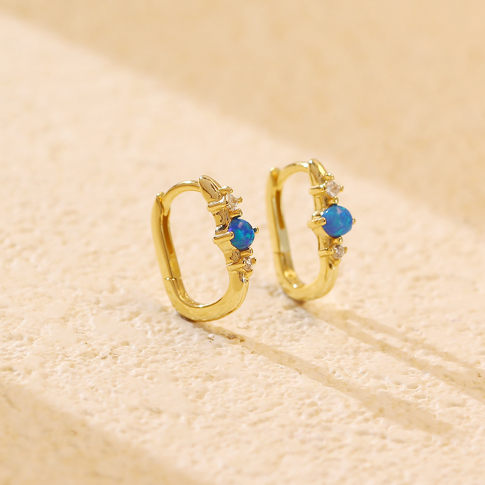 Silver Opal Rectangular Earrings Simple - Image 9