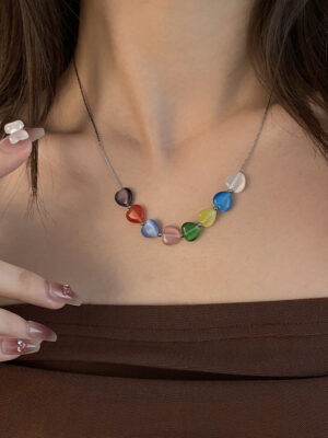 Women's Colorful Opal Heart Necklace