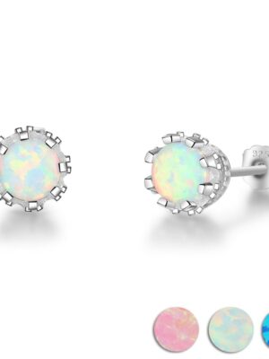 Round Opal Sterling Silver Stud Earrings