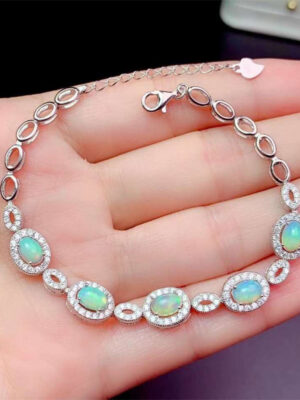 New Natural Opal Bracelet 925 Silver Inlay
