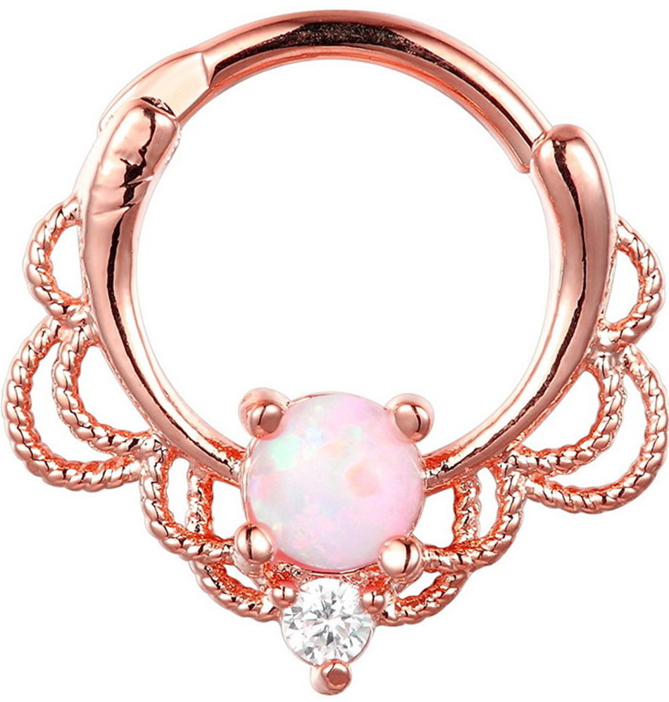 Stainless Steel Opal Nose Ring - Image 4