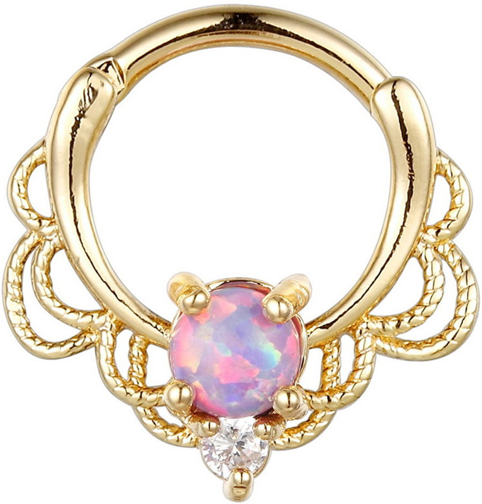 Stainless Steel Opal Nose Ring - Image 3