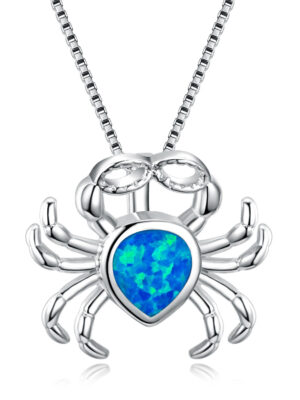 Blue Opal Crab Pendant Necklace