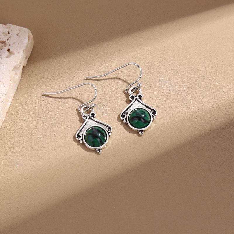 Dark Green Opal Inlaid Earrings - Image 4