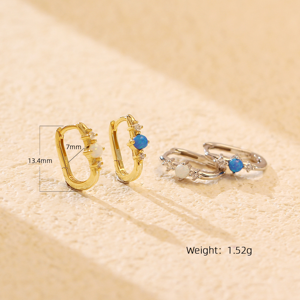 Silver Opal Rectangular Earrings Simple - Image 4