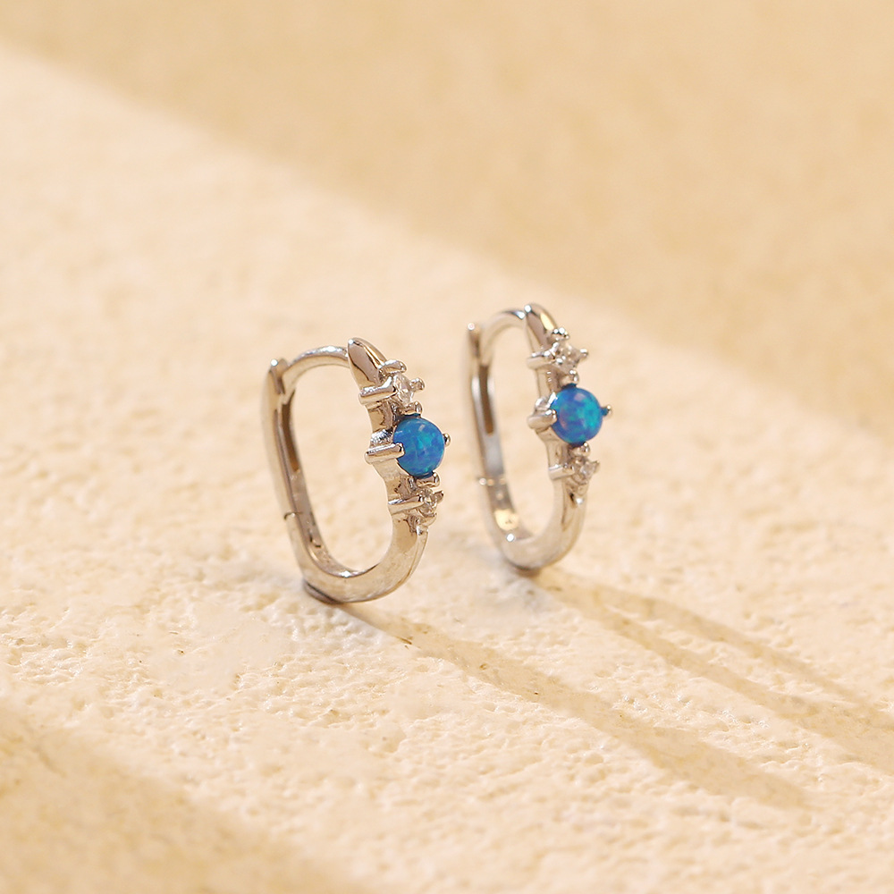 Silver Opal Rectangular Earrings Simple - Image 8