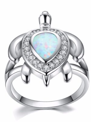 White Fire Opal Turtle Ring