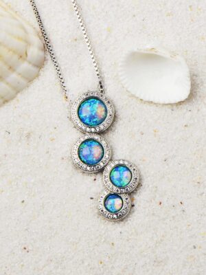 Blue Opal Round Necklace Pendant