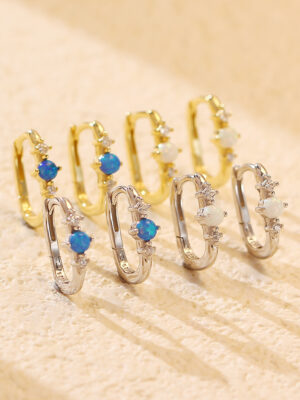 Silver Opal Rectangular Earrings Simple