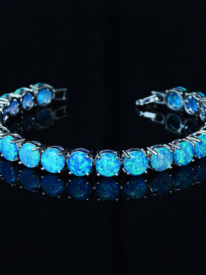 Jewelry 8MM Round White Blue Opal Bracelet