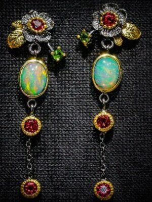 Lady's Flower Rainbow Opal Earrings