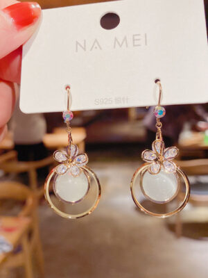 Opal Flower Zircon Circle Earrings