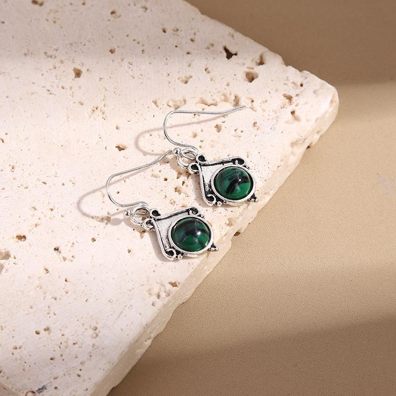 Dark Green Opal Inlaid Earrings - Image 3