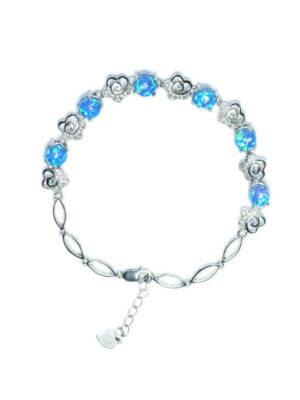 6mm Blue Opal Bracelet Silver Jewelry Colorful