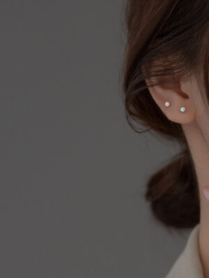 S925 Silver Round Synthetic Opal Stud Earrings