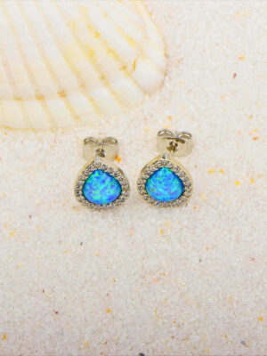 Drop Shape Blue Opal Opal Stud Earrings Cute Girl Drop-shaped Earrings