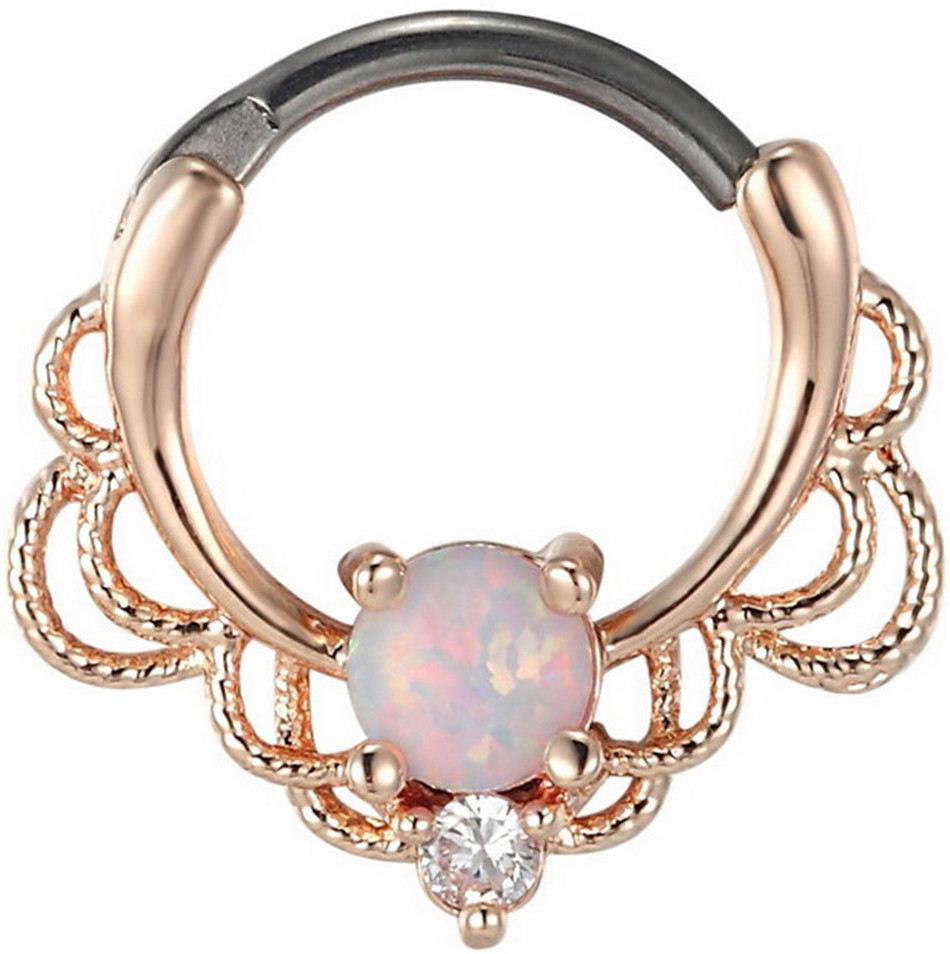 Stainless Steel Opal Nose Ring - Image 8