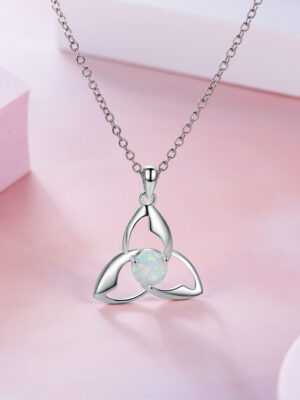 Silver Pendant White Round Opal Opal Pendant