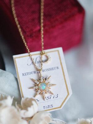 Natural Opal Star Diamond Necklace