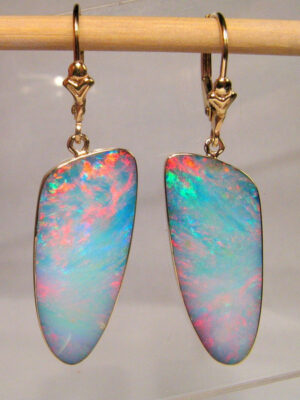 Large Opal Moonstone Triangle Earrings
