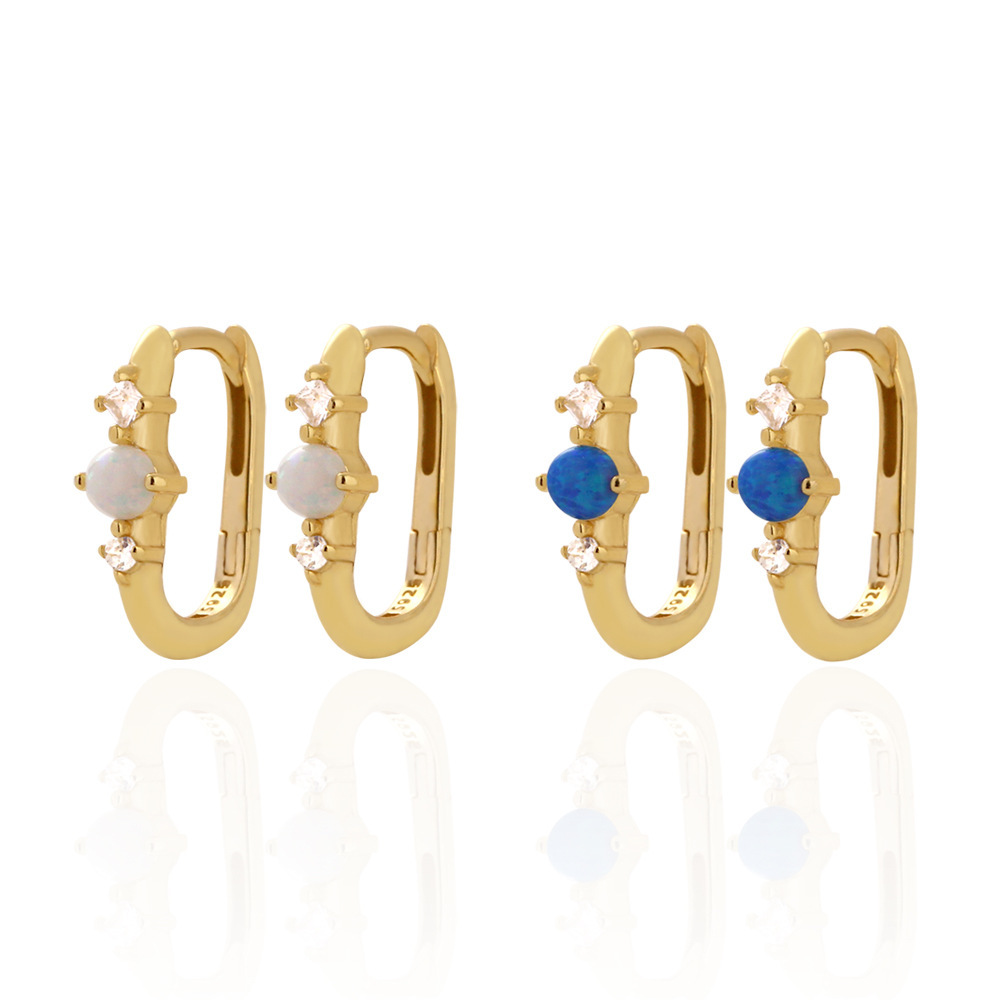 Silver Opal Rectangular Earrings Simple - Image 2