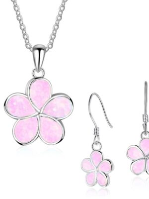 Rose Opal Pendant Earrings Set