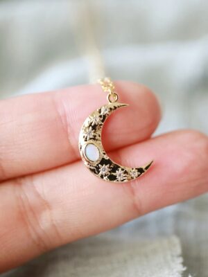 Opal Star Moon Collar Chain