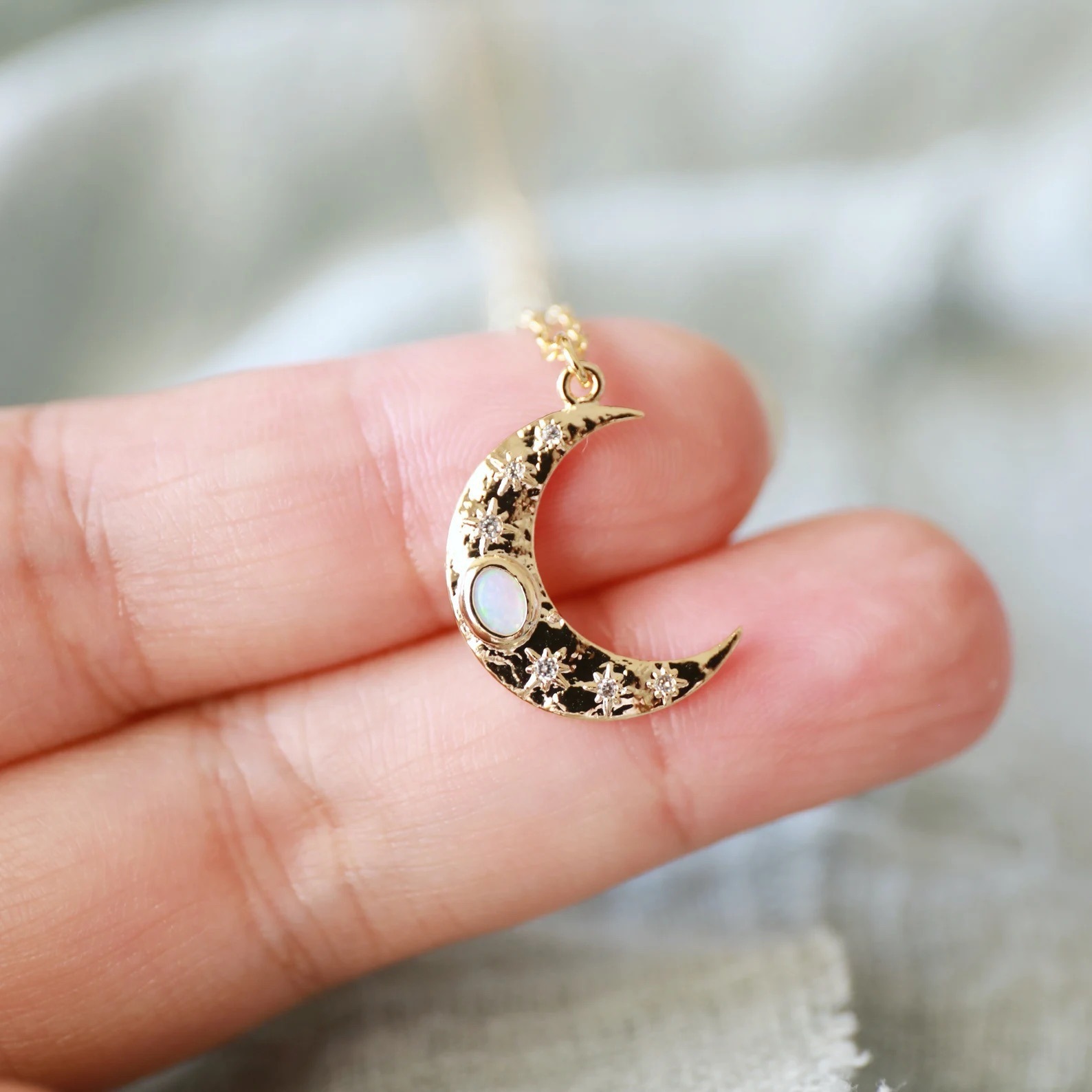 Opal Star Moon Collar Chain