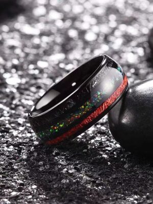 Opal Ruby Black Meteorite Ring