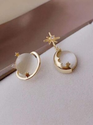 Asymmetric Opal Planet Earrings Women