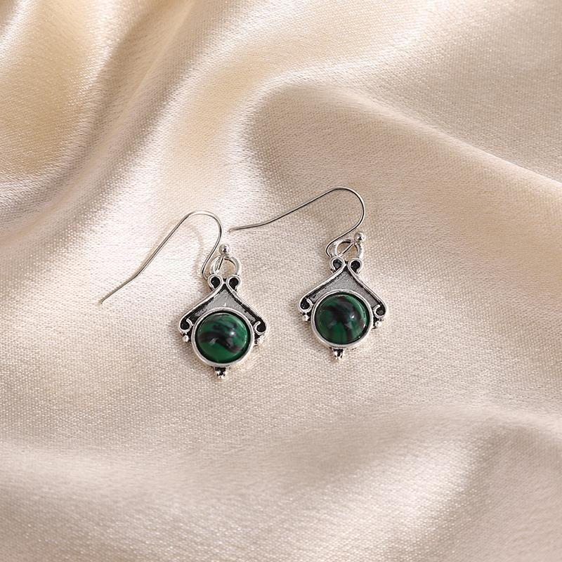 Dark Green Opal Inlaid Earrings - Image 2