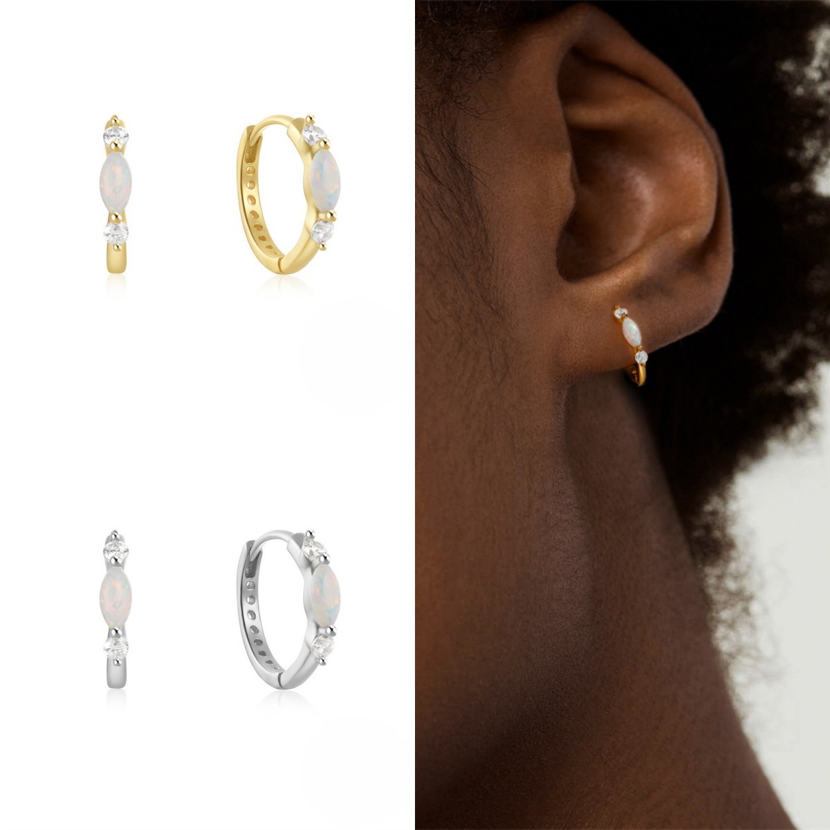 Rhinestone Zircon Opal Ear Clip - Image 2