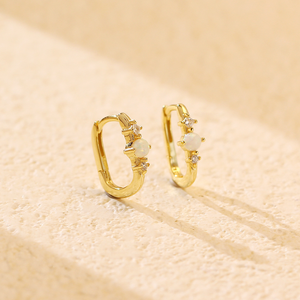 Silver Opal Rectangular Earrings Simple - Image 7