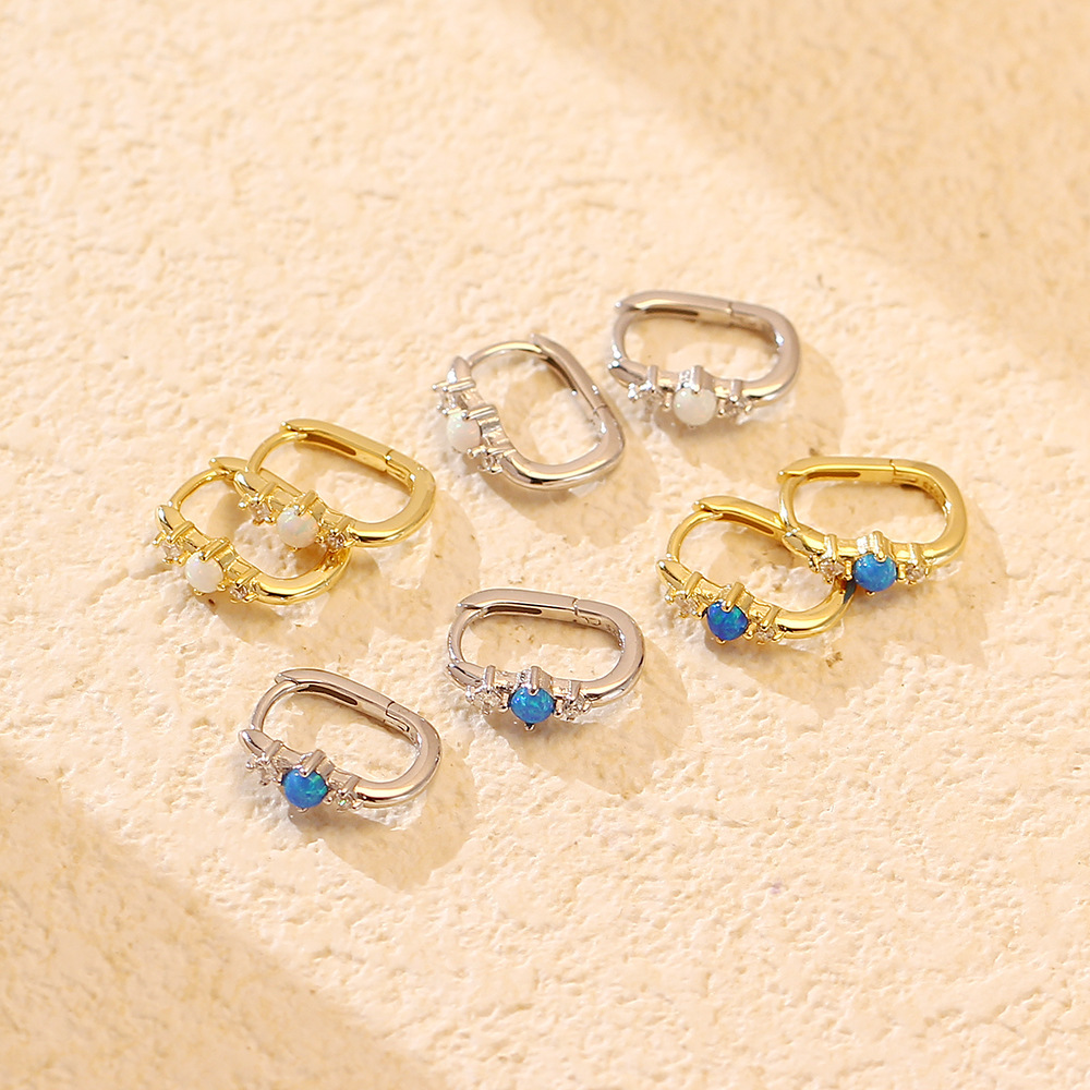 Silver Opal Rectangular Earrings Simple - Image 3